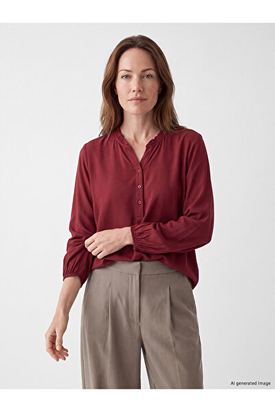 LC Waikiki Vizyon New Season Burgundy Ruffled Collar Blouse