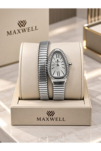 Maxwell ساعة يد نسائية فضية بسوار معدني ملتف وإطار مزين بتفاصيل لامعة Women's...