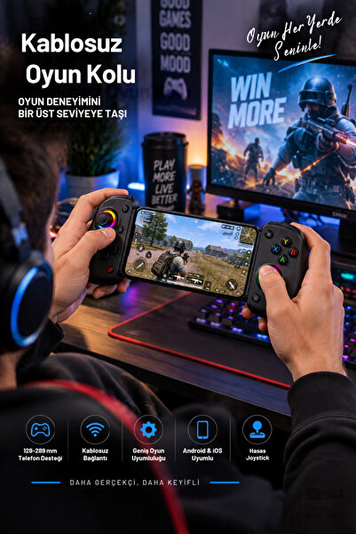 CROW'S TECH Kablosuz Mobil Oyun Kolu RGB Joystick Android iOS Uyumlu Telefon Tutuculu Mobil Gamepad