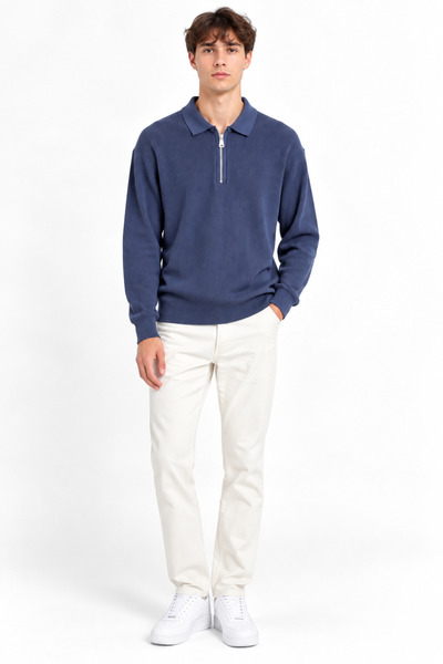 ribana Polo Collar Zippered Long Sleeve Men's Sweater 102101