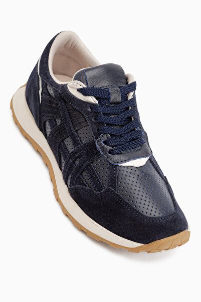 Limoya Wendy Genuine Leather Navy Blue Suede Mesh Detailed Lace-Up Women's Sn...