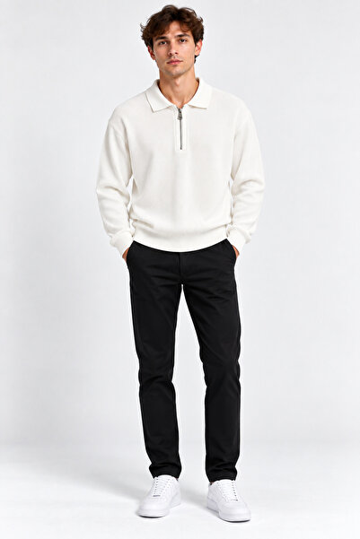 ribana Polo Collar Zippered Long Sleeve Men's Sweater 102101