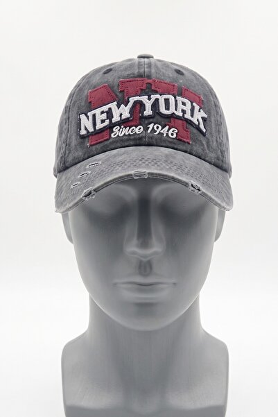 Genel Markalar NEW YORK Gri Sarı Eskitme Unisex Beyzbol Kep Şapka
