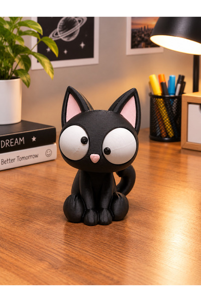 Siyah Kedi Figürü – 10 cm | Hareketli Kafa ve Gözler | Pozlanabilir Dekoratif Figür