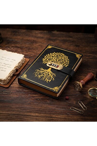 kt kuzey tacı Hayat Ağacı Motifli Şifreli Kilitli Defter Nostaljik Renkli Der...