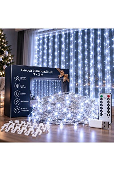 Infiniteea ™   Φωτοκουρτίνα LED 3x3 μ. Ψυχρό Λευκό, 300 Λαμπάκια, Περιλαμβάνε...