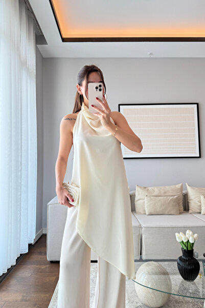 hot fashions Asimetrik Saten Degaje Yaka Bluz