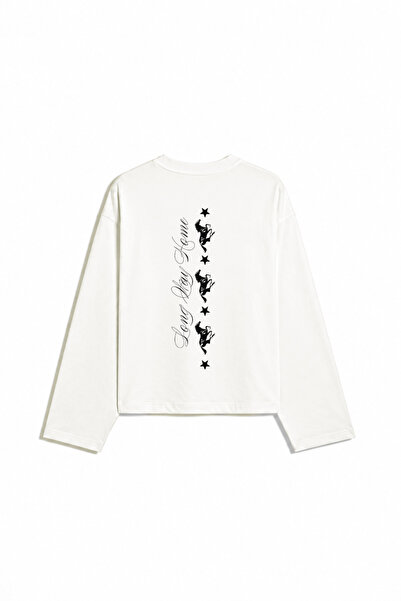 Eazy Co Eazy Unisex Oversize Long Sleeve T-Shirt 100% Cotton Ecru Wild Ride Printed Boxy Fit T-Shirt