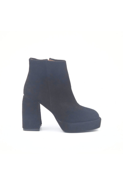 Folle Black Suede Women's Platform Boots 10 cm Thick Heeled Zippered Genuine Leather Lined Boots