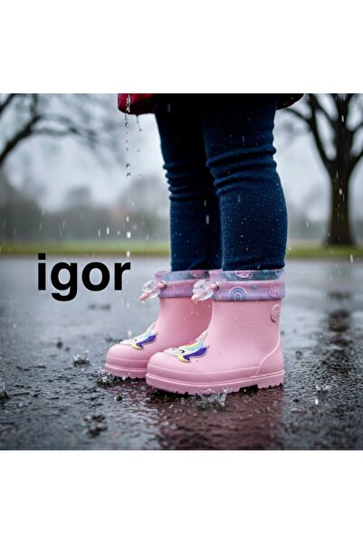 IGOR mendi unicornio kız çocuk pembe yağmur botu , yağmur çizmesi , kaymaz ta...
