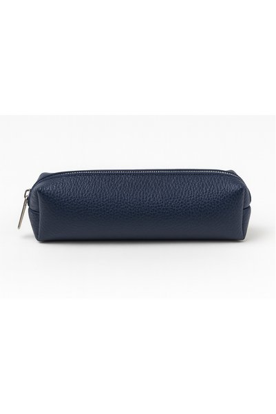 RONYA LEATHER Vegan Leather Zippered Pen Holder (Navy Blue) with Keychain as a Gift