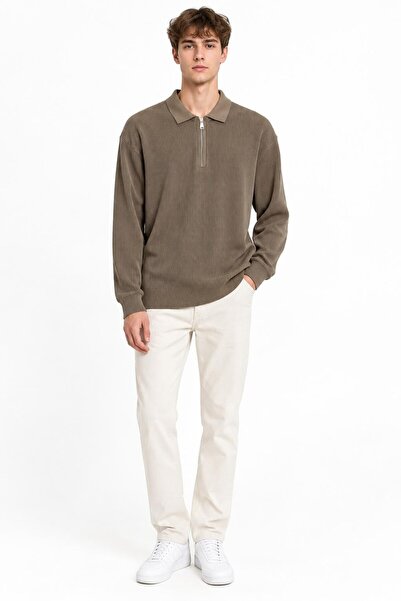 ribana Polo Collar Zippered Long Sleeve Men's Sweater 102101