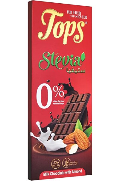 Tops لوح شوكولاتة اللوز الخالي من السكر مع ستيفيا - 50 جرام |   بدون سكر مضاف...