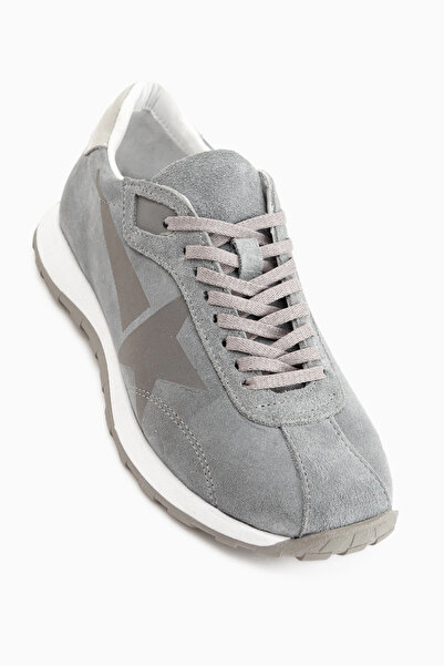 Limoya Polly Genuine Leather Gray Suede Star Detailed Women's Sneaker