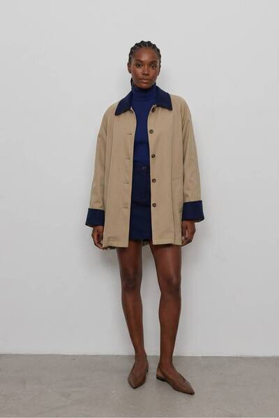 casa di sole Navy blue detailed gabardine jacket