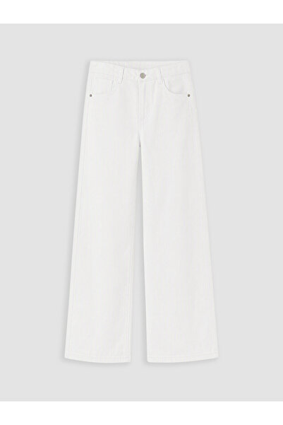 LC Waikiki Özmarka New Season White Wideleg Girls' Gabardine Trousers