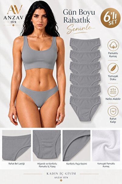 AV ANZAV 1574 Women's 6-Piece Cotton Soft Textured Daily Comfort Slip Panties