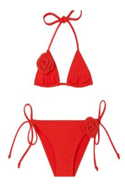 Lovekini Beachwear بيكيني أحمر للأطفال من روزاليا مع وردة حمراء مصنوعة يدويًا...