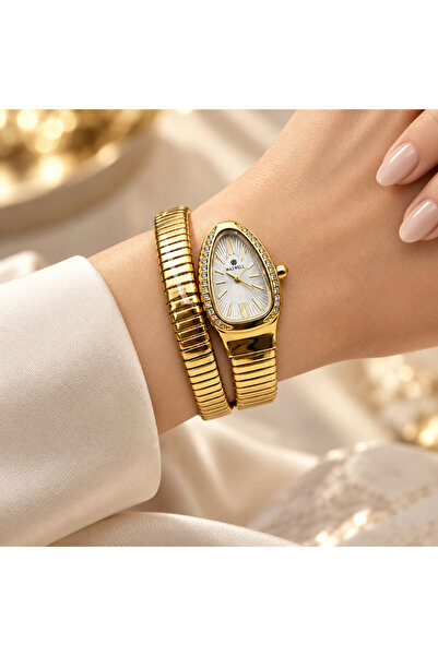 Maxwell ساعة يد نسائية ذهبية بسوار معدني ملتف ومينا فضية Women's Gold-Tone Wrap Bracelet Watch with Silver Dial