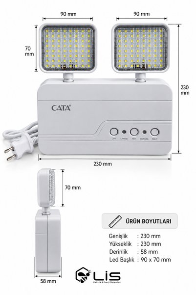 Cata CT-9172 Şarjlı Ledli Acil Aydınlatma Armatürü 2X10 W