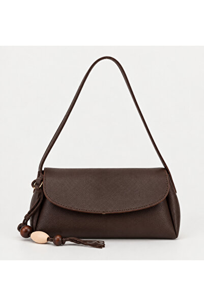 GTG Dark Brown Women's Mini Shoulder Bag with Beads and Tassel Detail, Flap C...