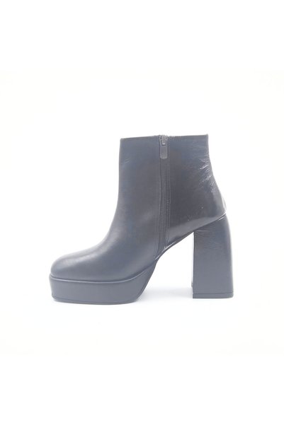 Folle Black Genuine Leather Patent Leather Women's Platform Boots 10 cm Thick Heeled Zippered Heeled Boots