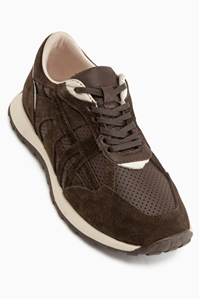 Limoya Wendy Genuine Leather Brown Suede Mesh Detailed Lace-Up Women's Sneaker