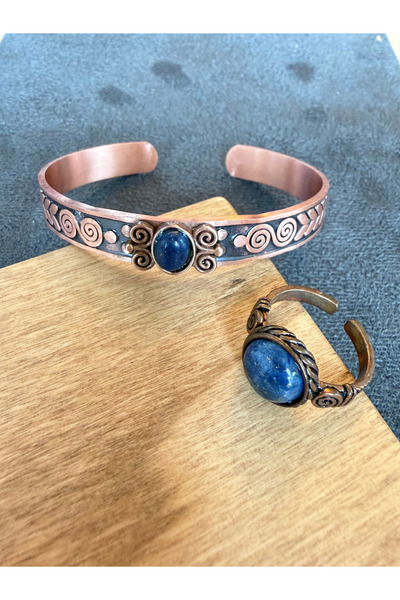 Rupen Kraft Real copper ring bracelet natural stone handmade copper set, lapi...