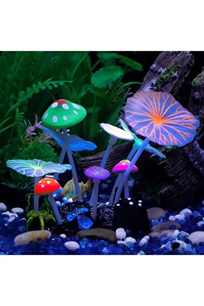 X SPRING Aquarium Coral Plant Ornament, Soft Silicone Glowing Mushrooms with ...