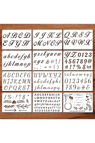 Choice 12PCS 8.3x5.5inch Cursive Alphabet Stencils with Numbers & Symbols Reu...