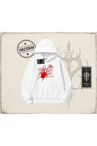 Tarzsokak Unisex R Spider Oversize unisex dukserica sa kapuljačom, bela