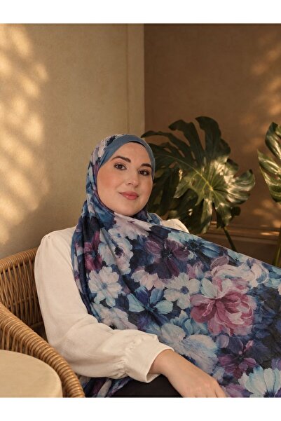 Kadın Floral / Çiçek Desenli Bambu Kraş Şal