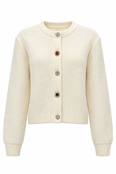 HAZELANNA Ecru Colored Buckle Cardigan