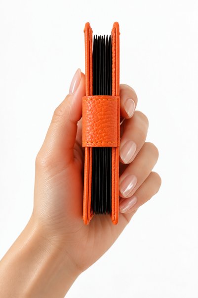 FEG STORE Orange Accordion Card Holder with Snap Fasteners, Multi-Compartment, 10 Card Capacity, Credit Card Organizer