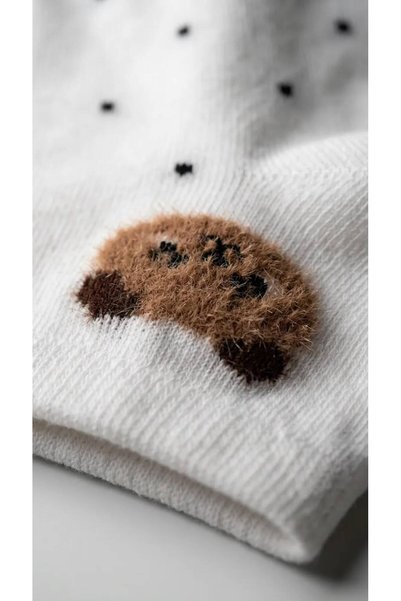 ESER Women's Booties Socks 3-Pack 2 Black Butterfly Patterned 1 White Teddy Bear Patterned Cotton Sports Socks