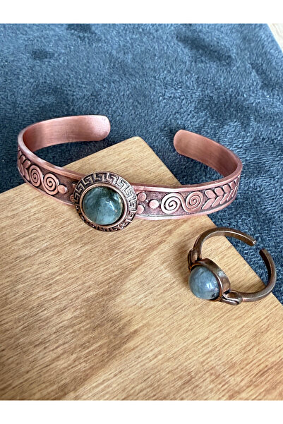 Rupen Kraft 100% copper ring bracelet natural stone handmade copper set, khak...
