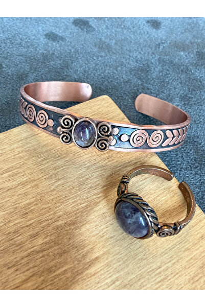 Rupen Kraft Real Copper Ring Bracelet with Natural Stones, Handcrafted Copper...