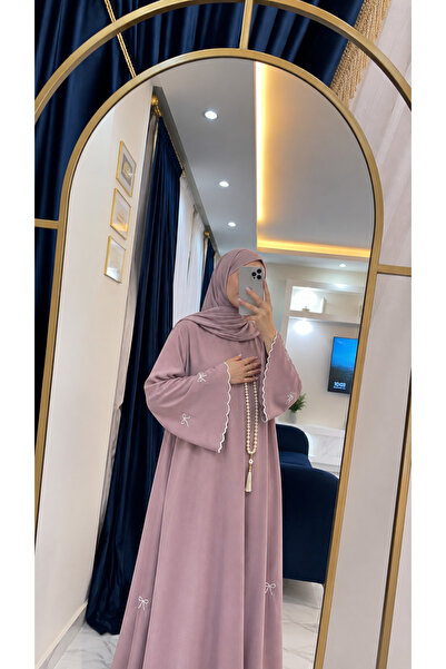 Duru Colletion Pamuklu Tesettür Giyim - Fiyonklu Abaya Gül Kurusu Takım - Rah...