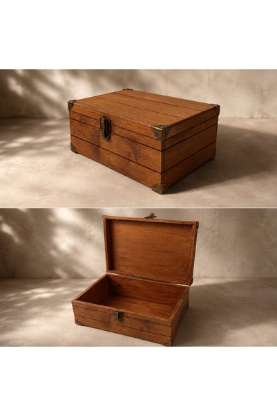 t tun's woods Retrol Ahşap Hatıra Kutusu 24 x 16 x 10 cm Klipsli El Yapımı Sa...