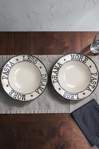 Sırvenis 2’li Less Drama More Pasta Yazılı Makarna Tabağı 27 cm