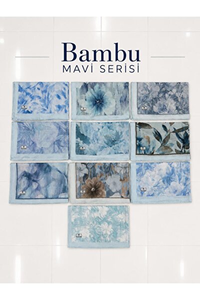 ÇİĞDEM AYDIN Bamboo Shawl 10 Pieces Patterned Blue Series