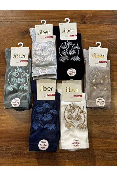 Jiber Women's Premium Modal Seamless Embroidered Comfortable Socks 6-Pack