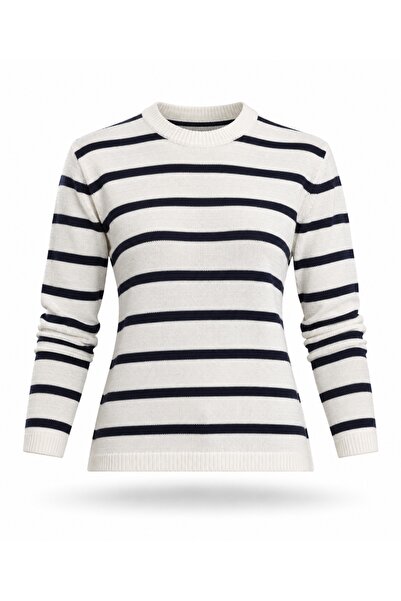 5in1Canpolat Ecru Striped Mercerized Knitwear 261032