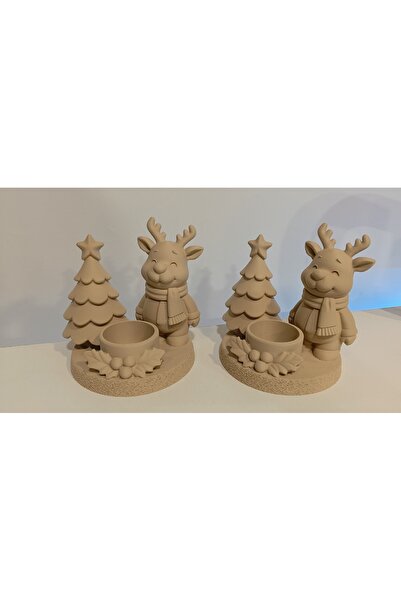 Yılbaşı Temalı Geyik ve Çam Ağacı Temalı Dekoratif Mumluk 2' li Set