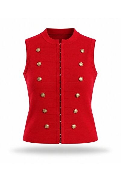 5in1Canpolat Red Gold Buttoned Knitwear Vest