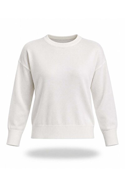 5in1Canpolat Ecru Crew Neck Lyocell Yarn Knitwear