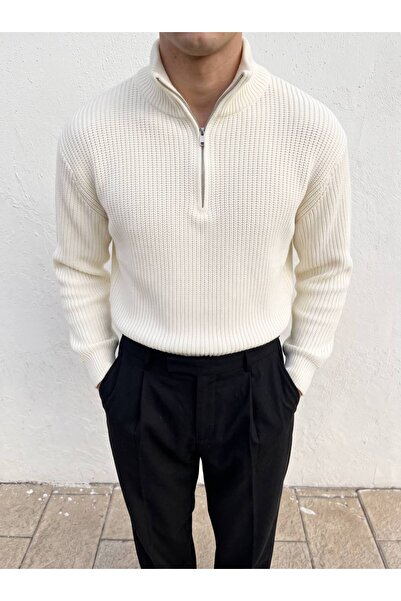 Gambocci Men's High-Neck Zippered Thick Knitwear Acrylic Sweater
