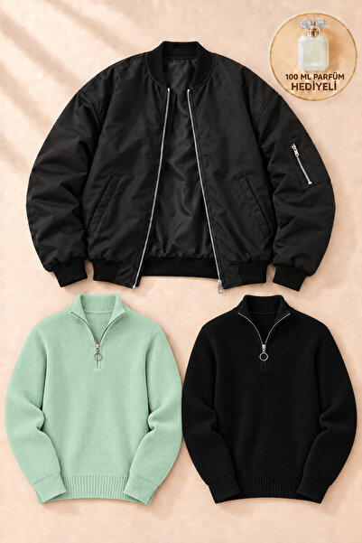 OTAKU 3-Piece Men's Winter Combination Pack – 1 Bomber Jacket + 2 Zippered Th...