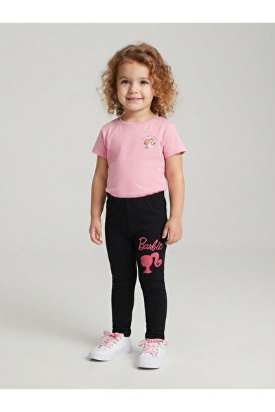 Barbie Girl's Black Tights Winter Printed