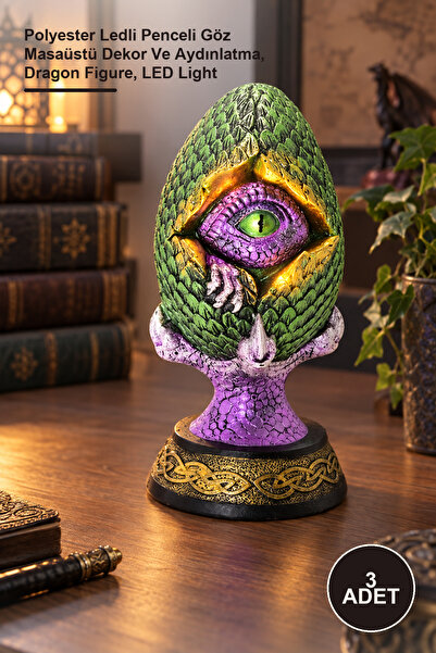 3 Adet Dekoratif Dragon Figür – Polyester Ledli Penceli Göz Masaüstü Dekor Ve Aydınlatma, Dragon Figure, LED Light
